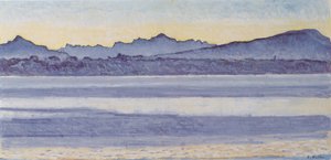 Ženevské jezero s Mont-Blancem v ranním světle